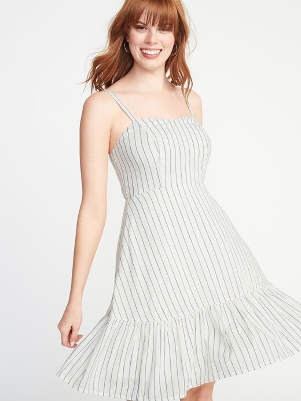 Old Navy White Sun Dress with Thin Navy Stripes